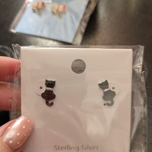 Sterling Silver Black Cat Earrings